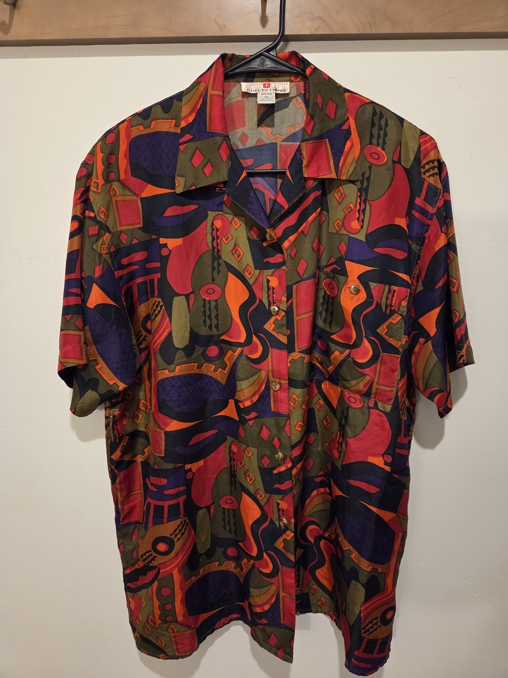 Vintage Abstract 2-Piece 100% Silk Set Size M Stunt Collections - Picture 6 of 14